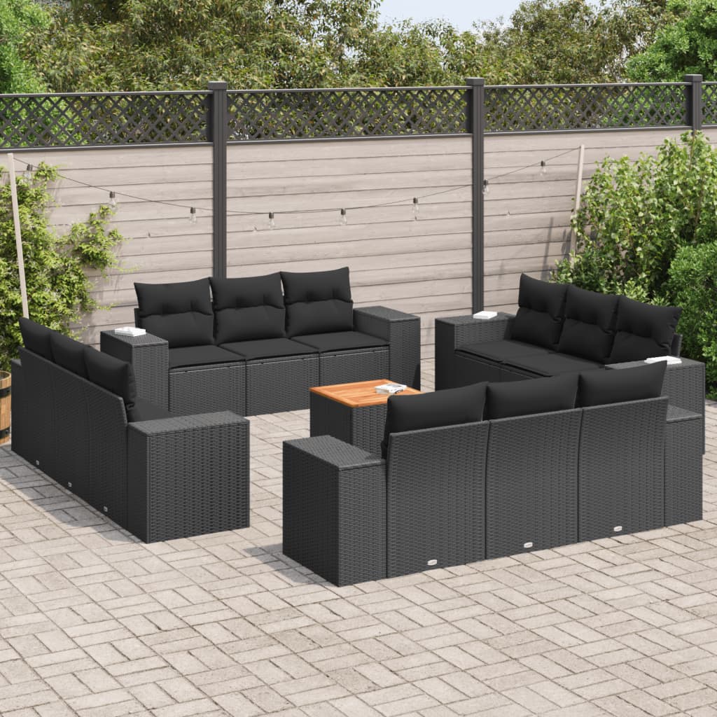 Set Sofás De Jardín Con Cojines 13 Pzas Ratán Sintético Beige