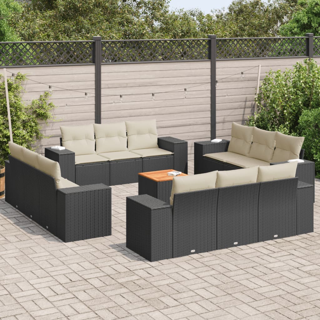 Set Sofás De Jardín Con Cojines 13 Pzas Ratán Sintético Beige