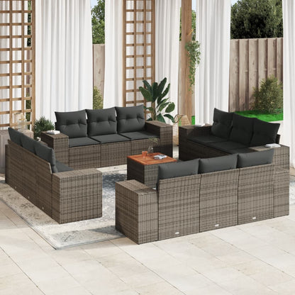 Set Sofás De Jardín Con Cojines 13 Pzas Ratán Sintético Beige
