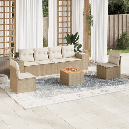 Set Sofás De Jardín 7 Piezas Y Cojines Ratán Sintético Beige