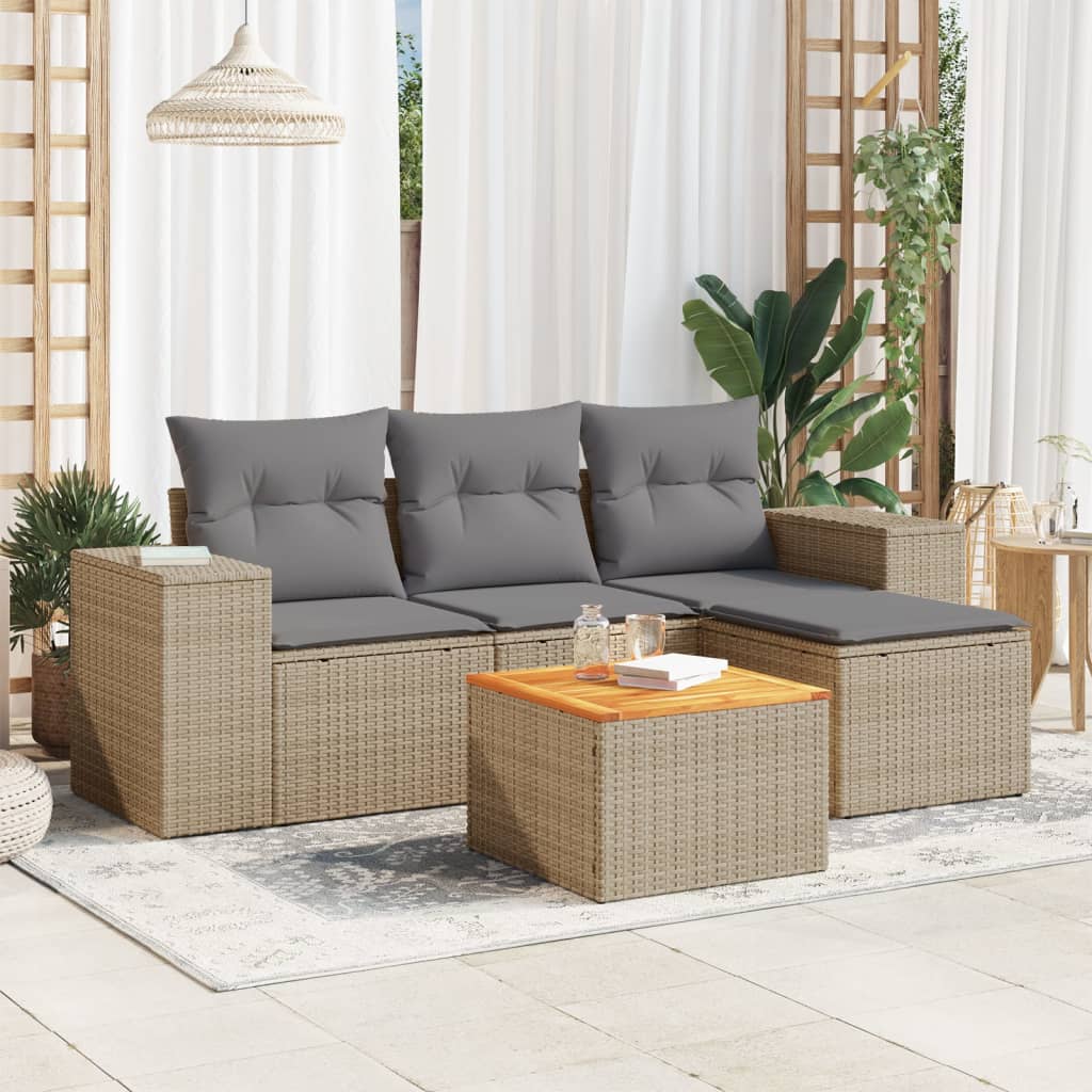 Juego De Sofás Jardín Con Cojines 5 Pzas Ratán Sintético Beige