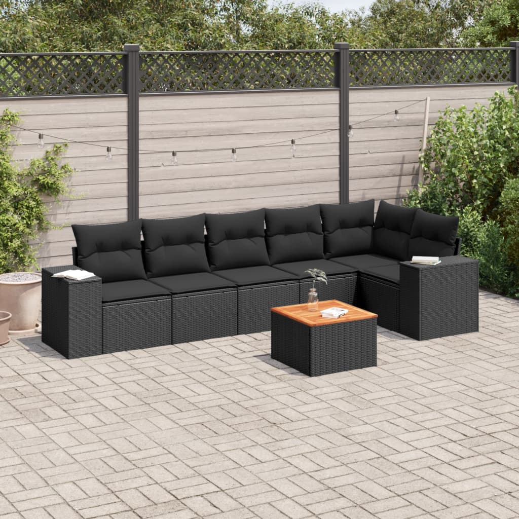 Set Sofás De Jardín 7 Piezas Y Cojines Ratán Sintético Beige