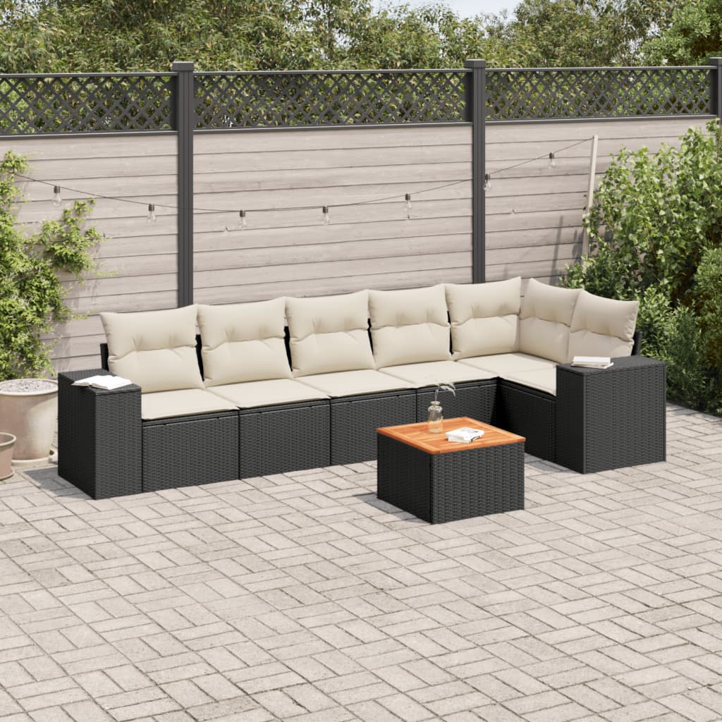 Set Sofás De Jardín 7 Piezas Y Cojines Ratán Sintético Beige