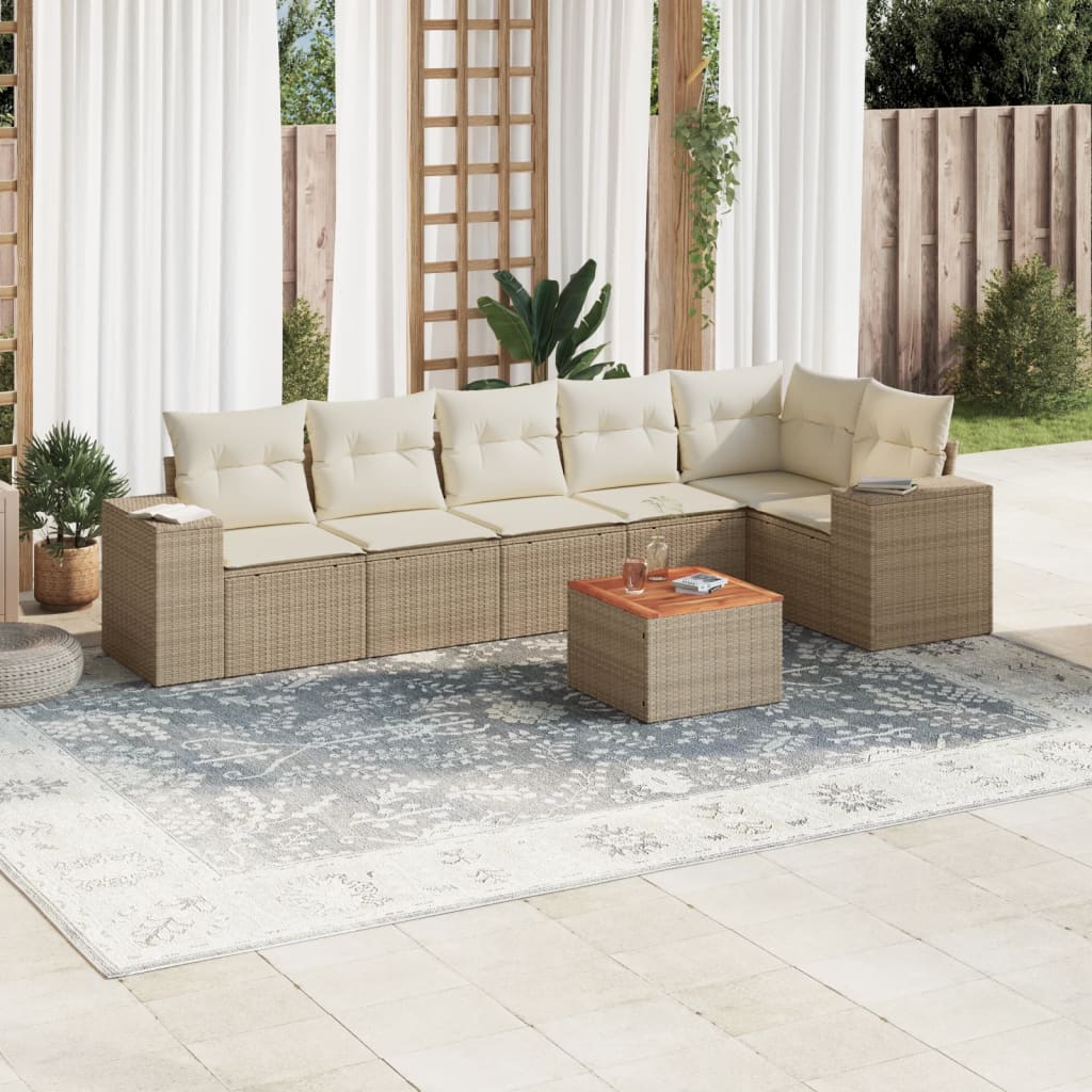 Set Sofás De Jardín 7 Piezas Y Cojines Ratán Sintético Beige