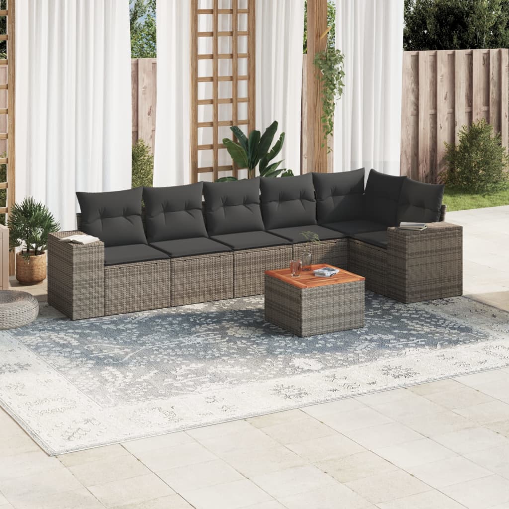 Set Sofás De Jardín 7 Piezas Y Cojines Ratán Sintético Beige