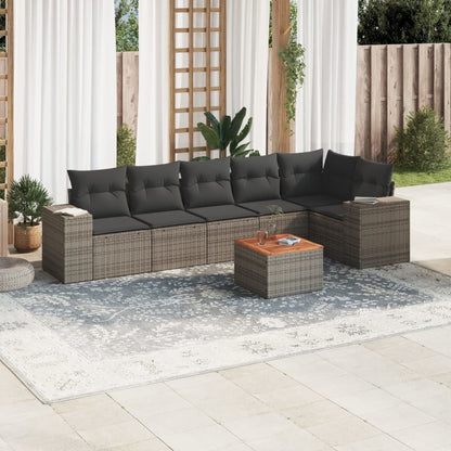 Set Sofás De Jardín 7 Piezas Y Cojines Ratán Sintético Beige