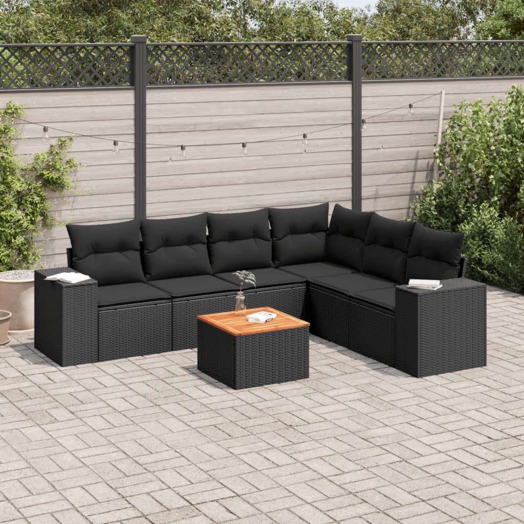 Set Sofás De Jardín 7 Piezas Y Cojines Ratán Sintético Beige