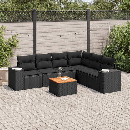 Set Sofás De Jardín 7 Piezas Y Cojines Ratán Sintético Beige