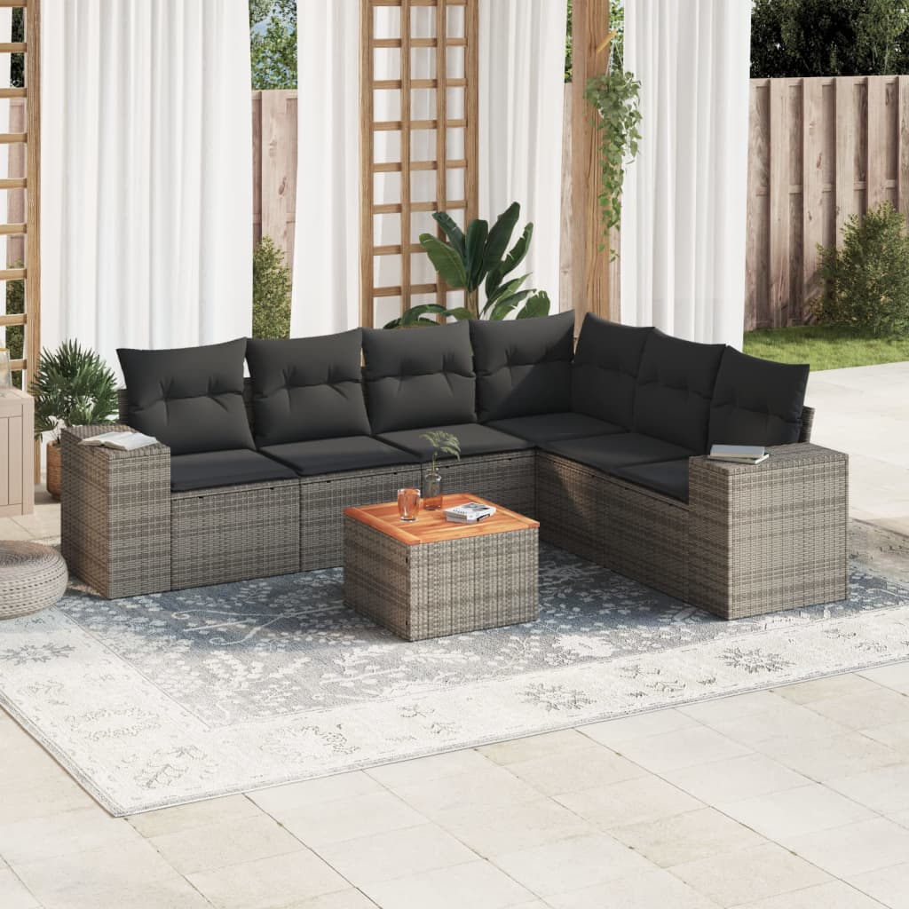 Set Sofás De Jardín 7 Piezas Y Cojines Ratán Sintético Beige