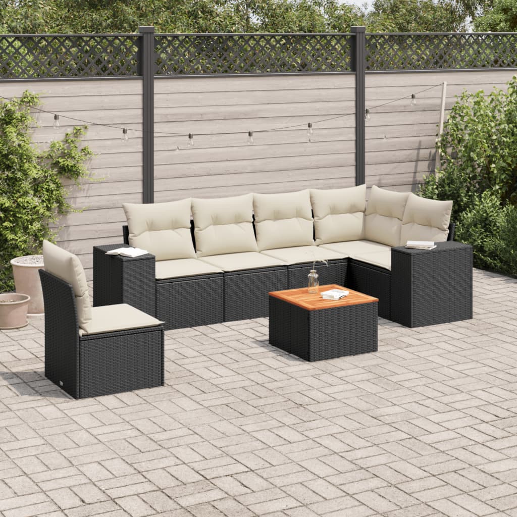 Set Sofás De Jardín 7 Piezas Y Cojines Ratán Sintético Beige