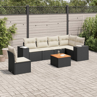 Set Sofás De Jardín 7 Piezas Y Cojines Ratán Sintético Beige