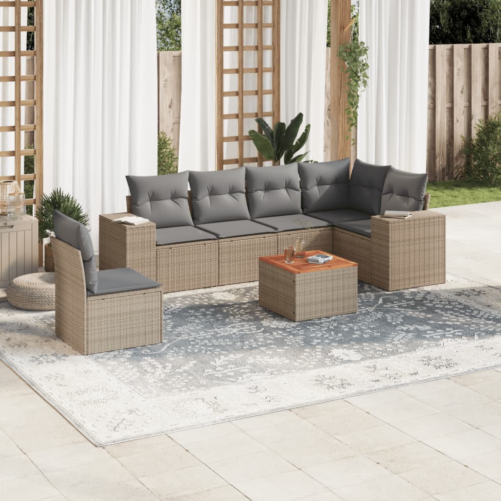 Set Sofás De Jardín 7 Piezas Y Cojines Ratán Sintético Beige