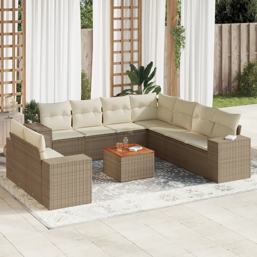 Juego De Sofás Jardín Con Cojines Beige 10 Pzas Ratán Sintético