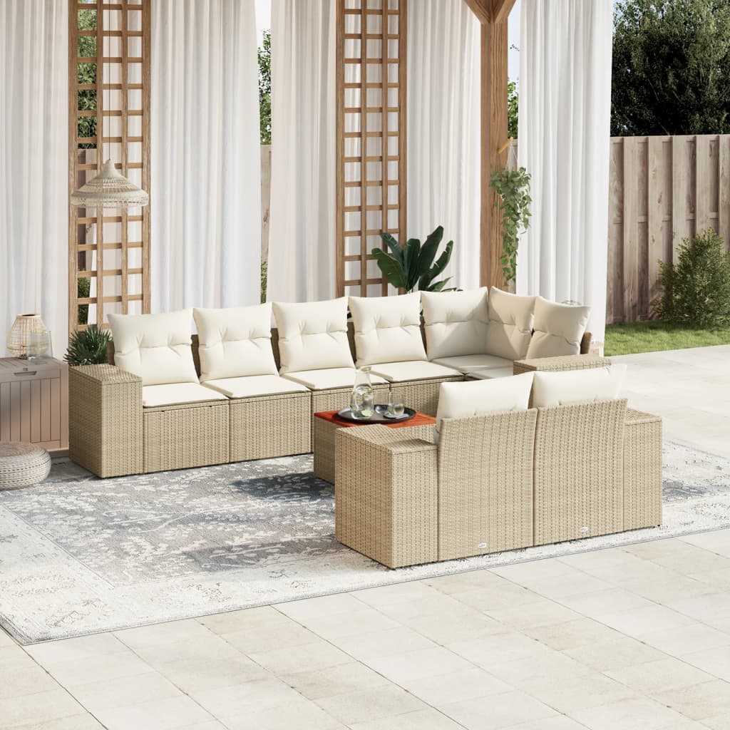Set De Sofás De Jardín 8 Piezas Y Cojines Ratán Sintético Negro