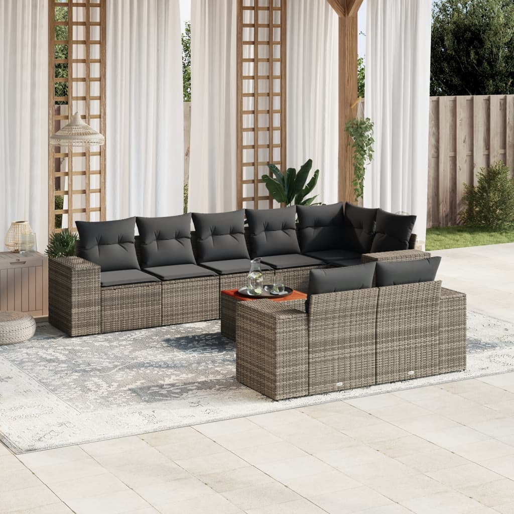 Set De Sofás De Jardín 8 Piezas Y Cojines Ratán Sintético Negro