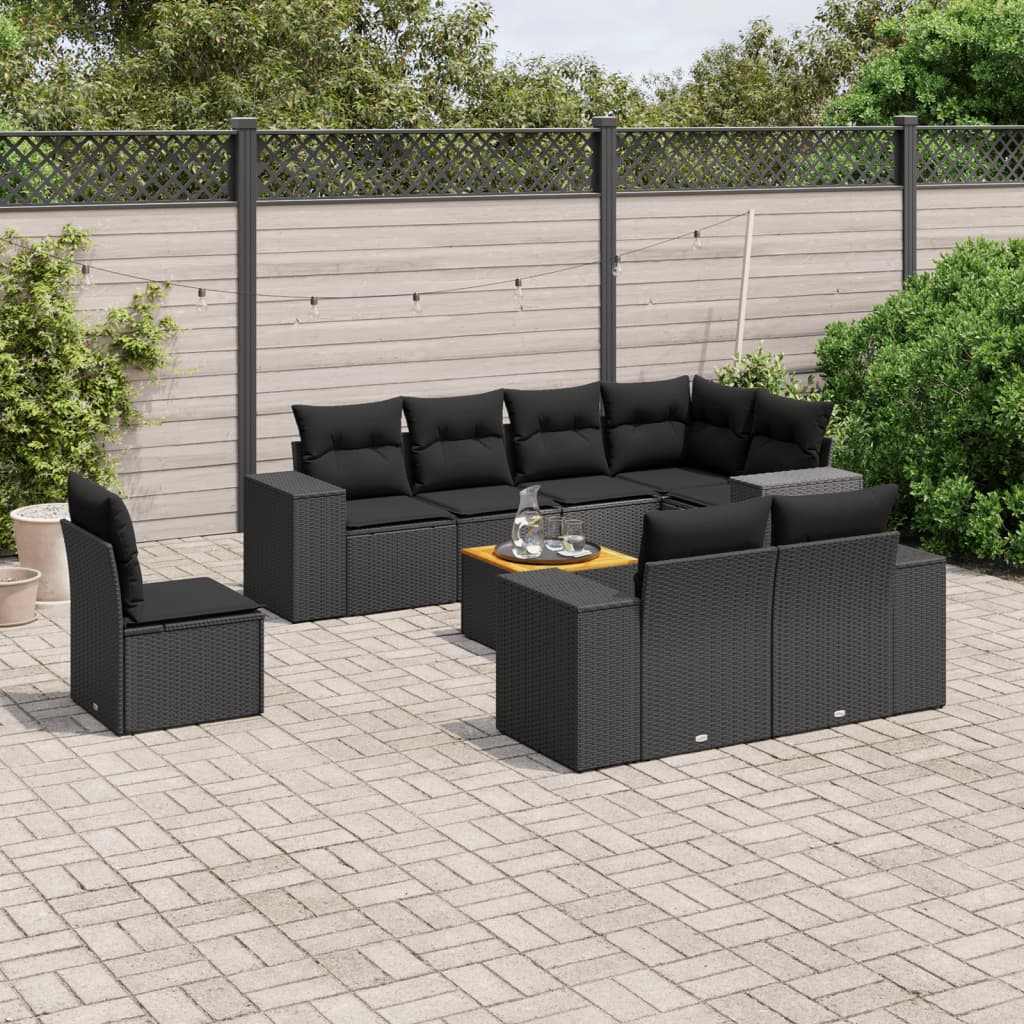 Set De Sofás De Jardín 8 Piezas Y Cojines Ratán Sintético Negro