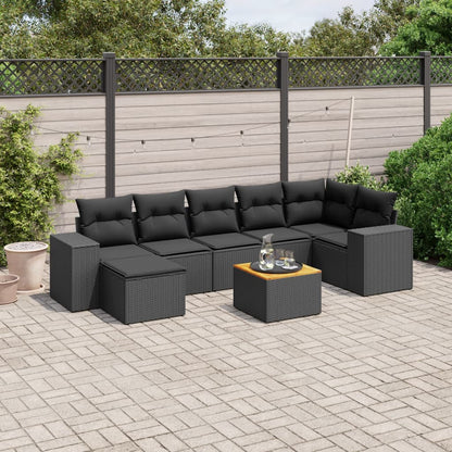 Set De Sofás De Jardín 8 Piezas Y Cojines Ratán Sintético Negro