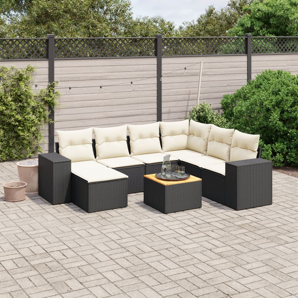 Set De Sofás De Jardín 8 Piezas Y Cojines Ratán Sintético Negro