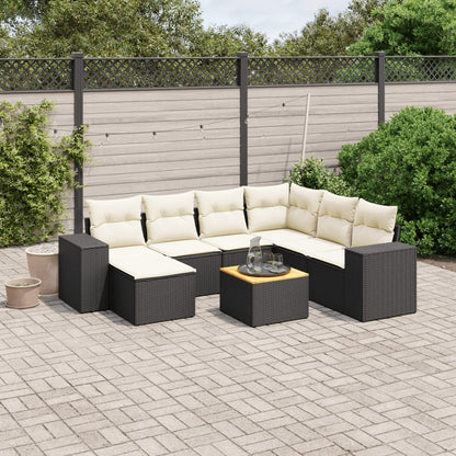 Set De Sofás De Jardín 8 Piezas Y Cojines Ratán Sintético Negro