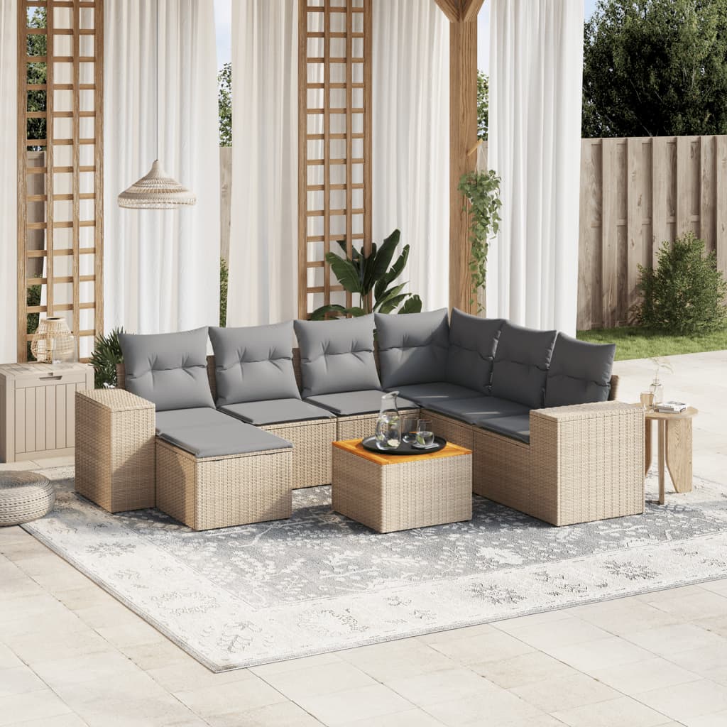Set De Sofás De Jardín 8 Piezas Y Cojines Ratán Sintético Negro