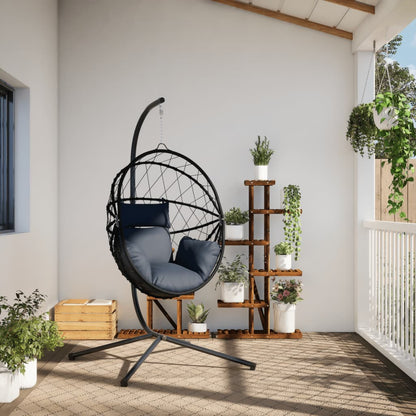 Silla Colgante Huevo Con Soporte Ratán Y Acero