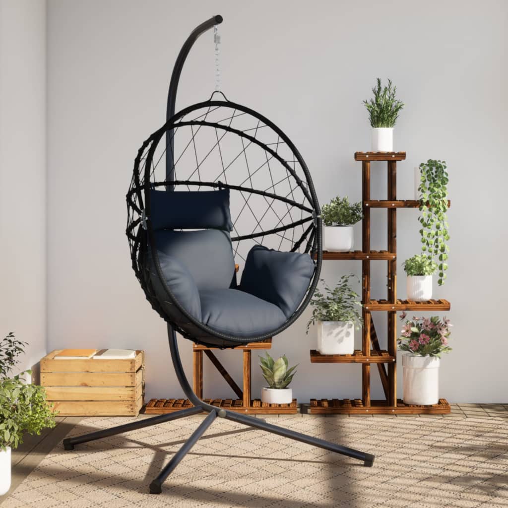 Silla Colgante Huevo Con Soporte Ratán Y Acero