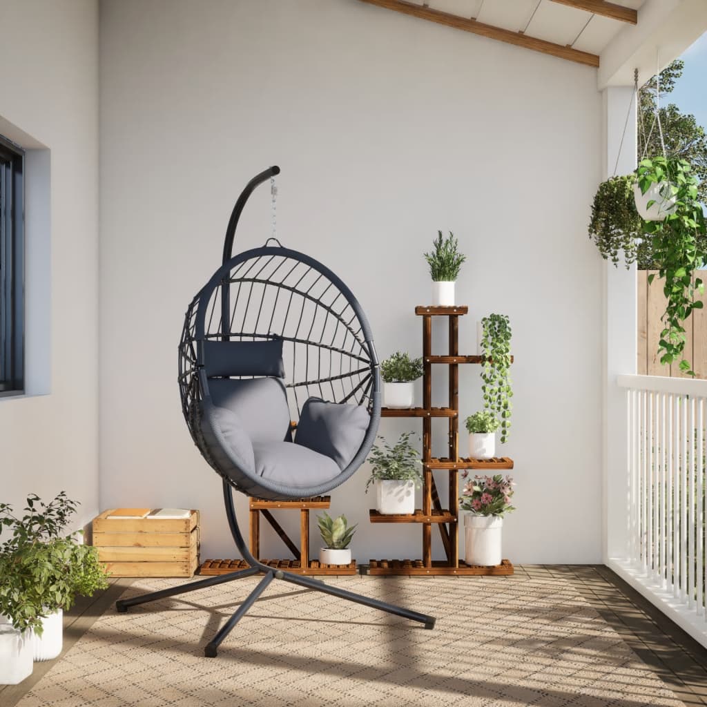 Silla Colgante Huevo Con Soporte Ratán Y Acero