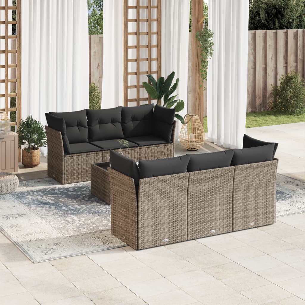 Set De Sofás De Jardín 7 Pzas Con Cojines Ratán Pe