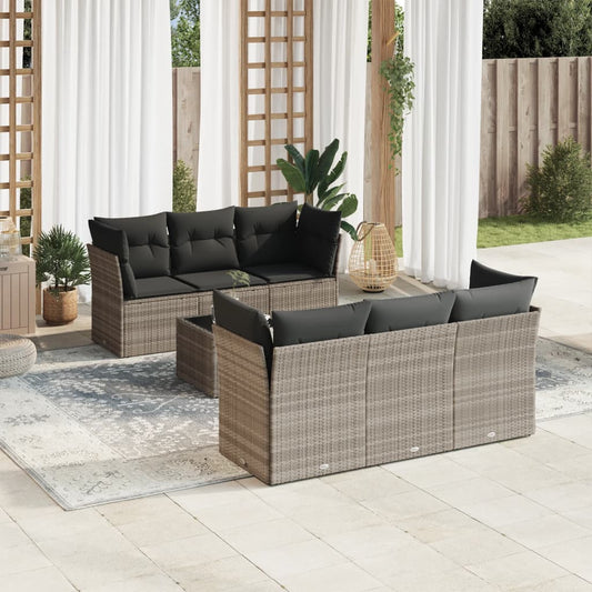Set De Sofás De Jardín 7 Pzas Con Cojines Ratán Pe