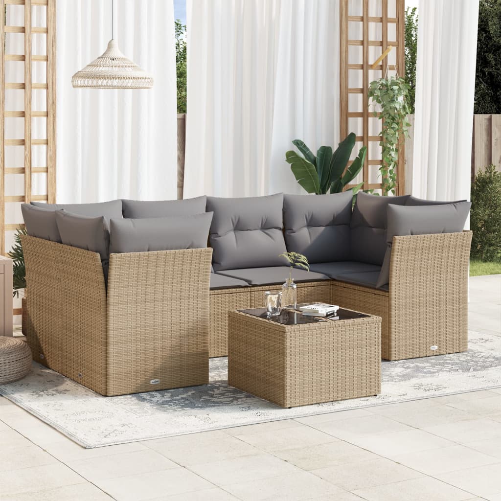 Set De Sofás De Jardín 7 Pzas Con Cojines Ratán Pe