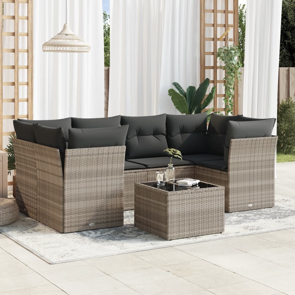 Set De Sofás De Jardín 7 Pzas Con Cojines Ratán Pe