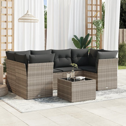 Set De Sofás De Jardín 7 Pzas Con Cojines Ratán Pe