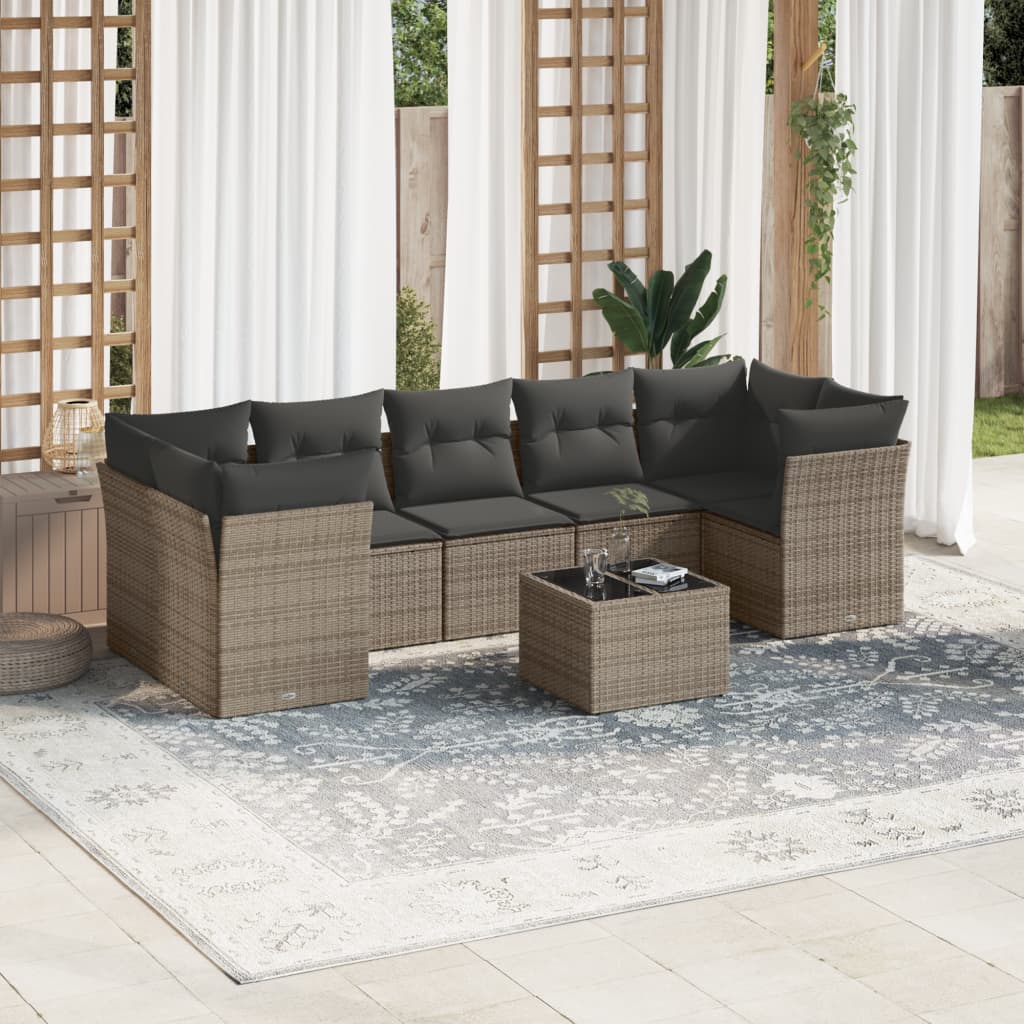 Set De Sofás De Jardín 8 Pzas Y Cojines Ratán Sintético Gris