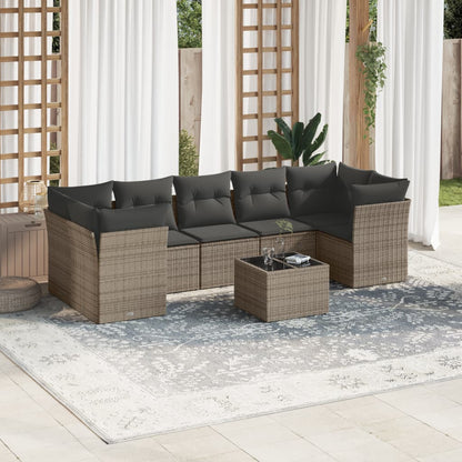 Set De Sofás De Jardín 8 Pzas Y Cojines Ratán Sintético Gris