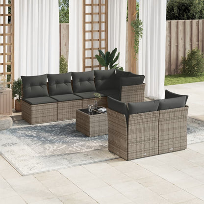 Set De Sofás De Jardín 8 Pzas Y Cojines Ratán Sintético Gris
