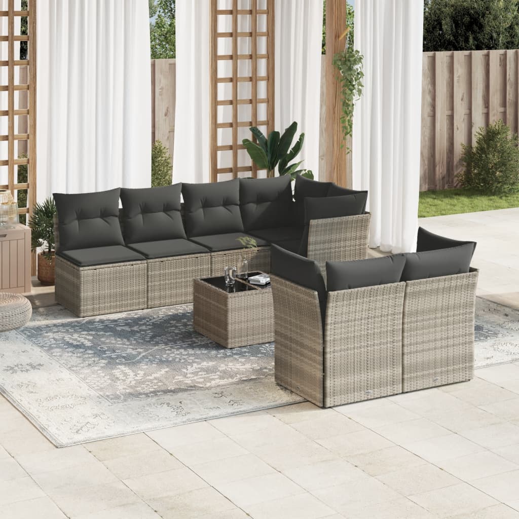 Set De Sofás De Jardín 8 Pzas Y Cojines Ratán Sintético Gris