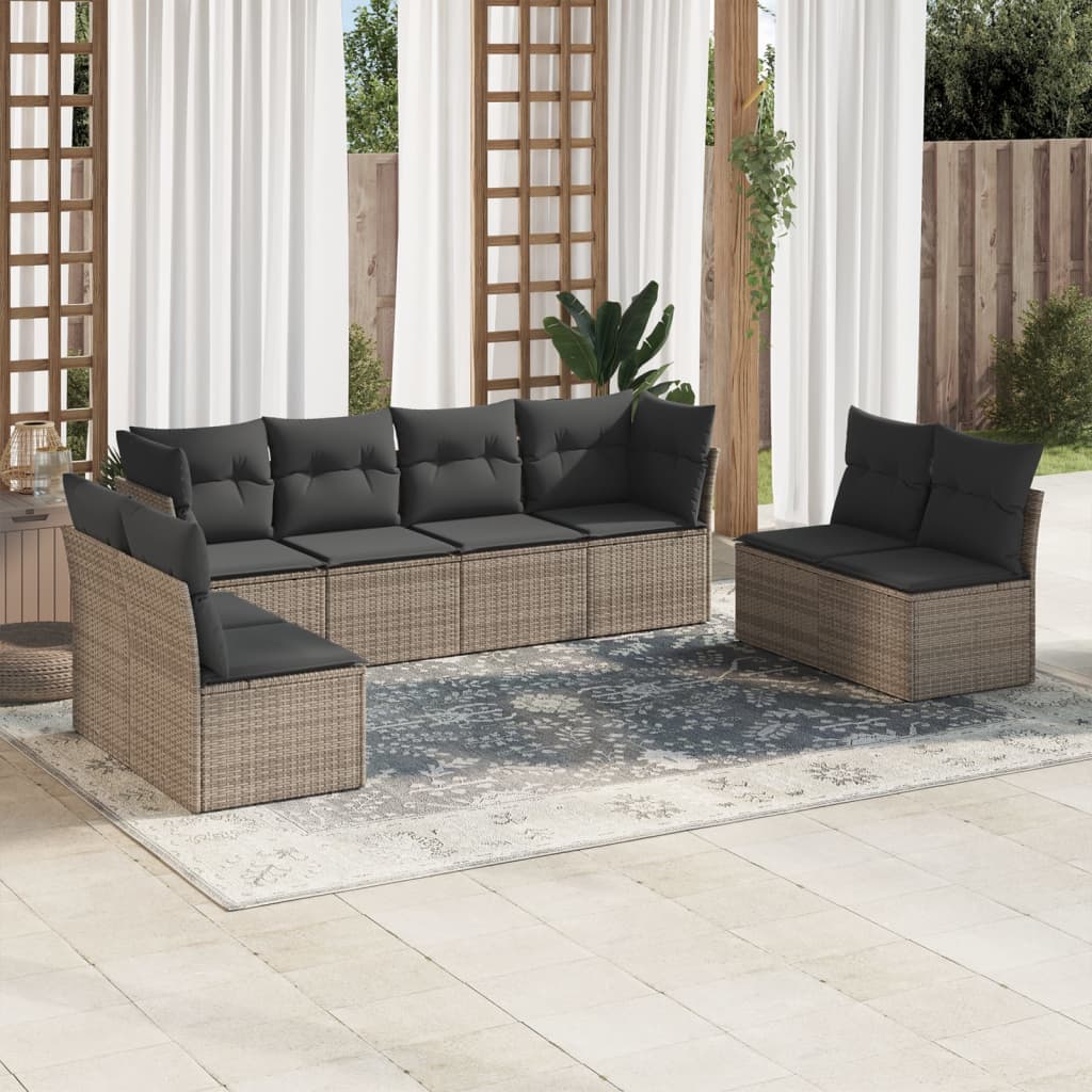 Set De Sofás De Jardín 8 Pzas Y Cojines Ratán Sintético Gris