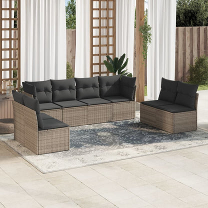 Set De Sofás De Jardín 8 Pzas Y Cojines Ratán Sintético Gris