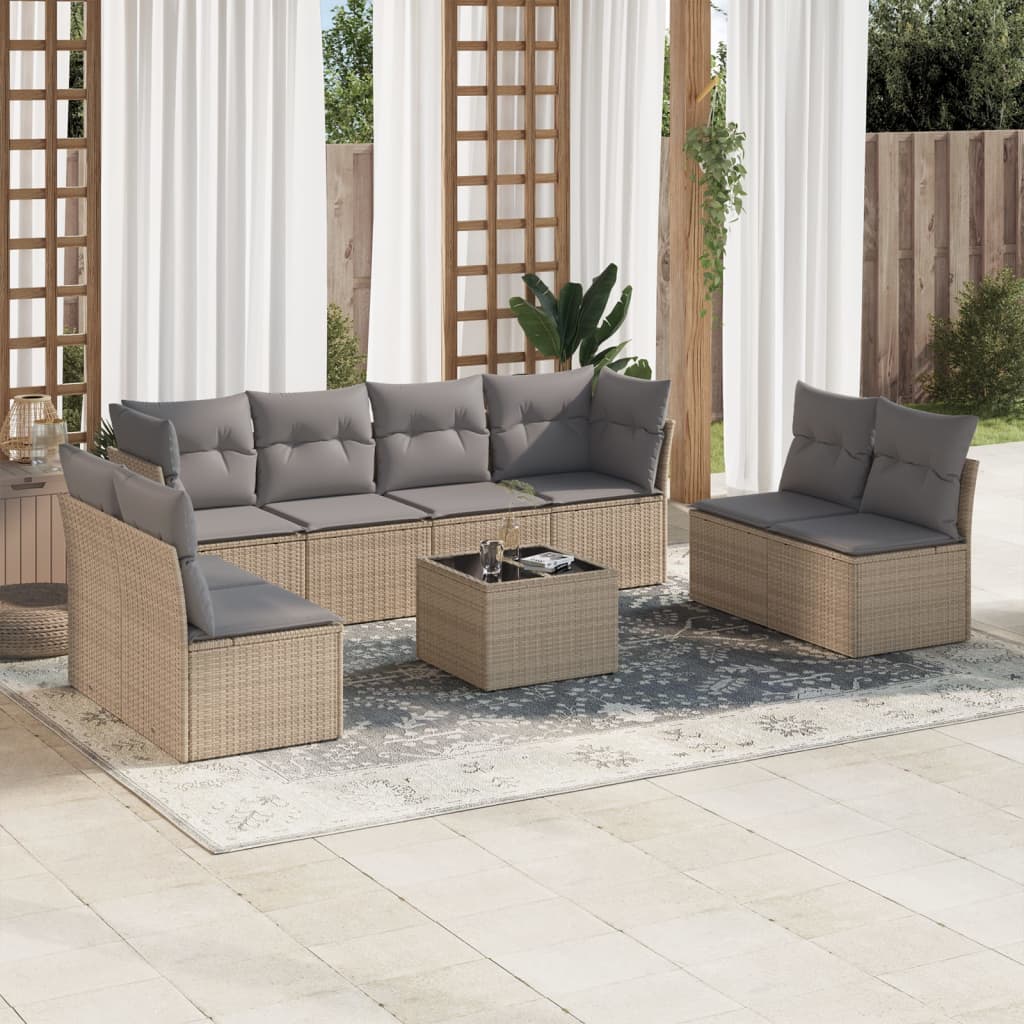 Set De Sofás De Jardín 8 Pzas Y Cojines Ratán Sintético Gris