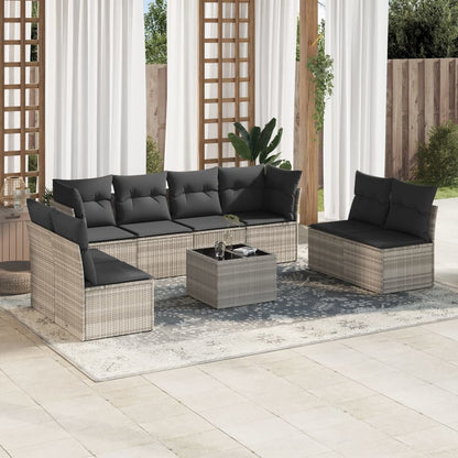 Set De Sofás De Jardín 8 Pzas Y Cojines Ratán Sintético Gris