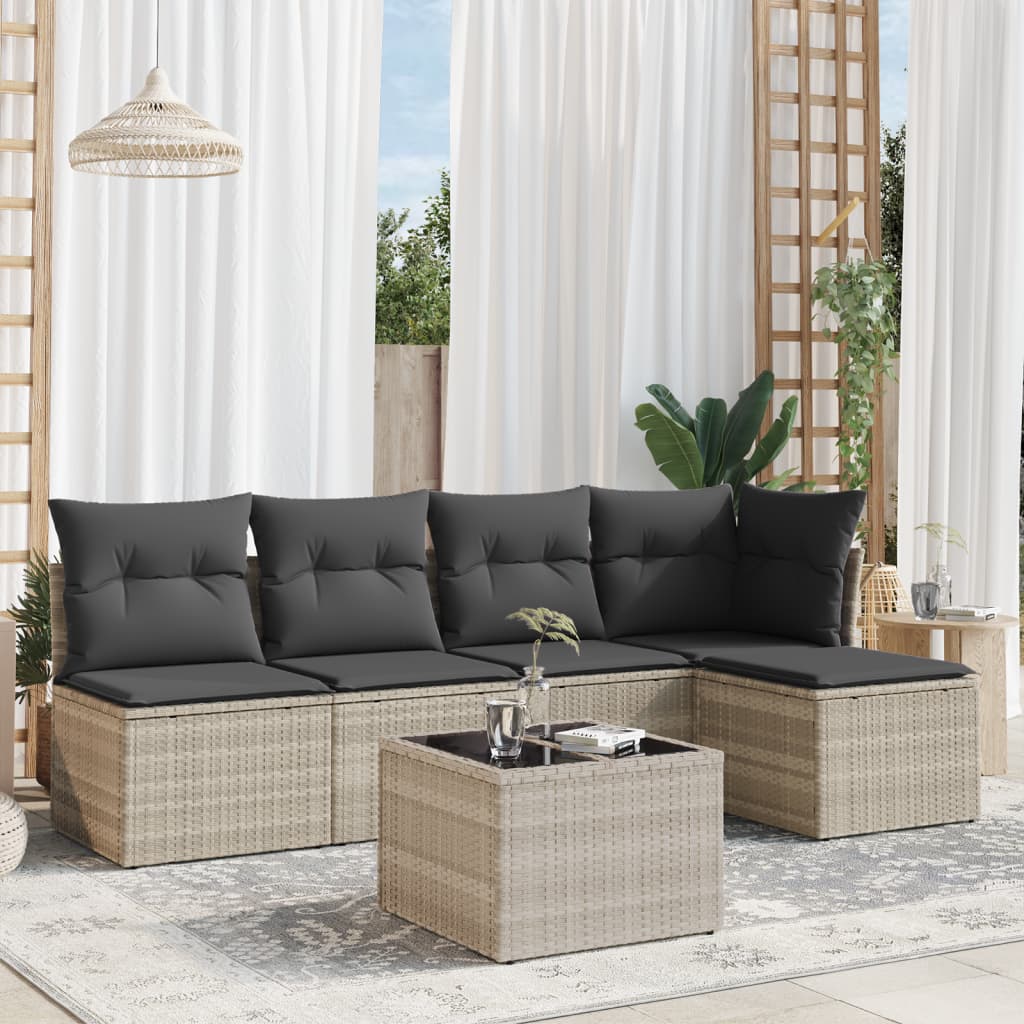 Set De Sofás Jardín Y Cojines 5 Pzas Ratán Sintético