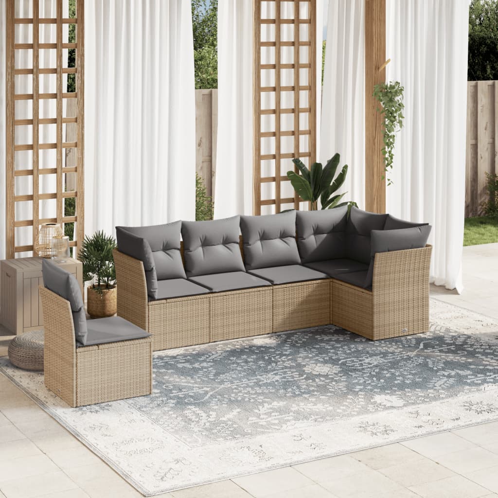 Set De Sofás De Jardín 6 Pzas Y Cojines Ratán Sintético Gris