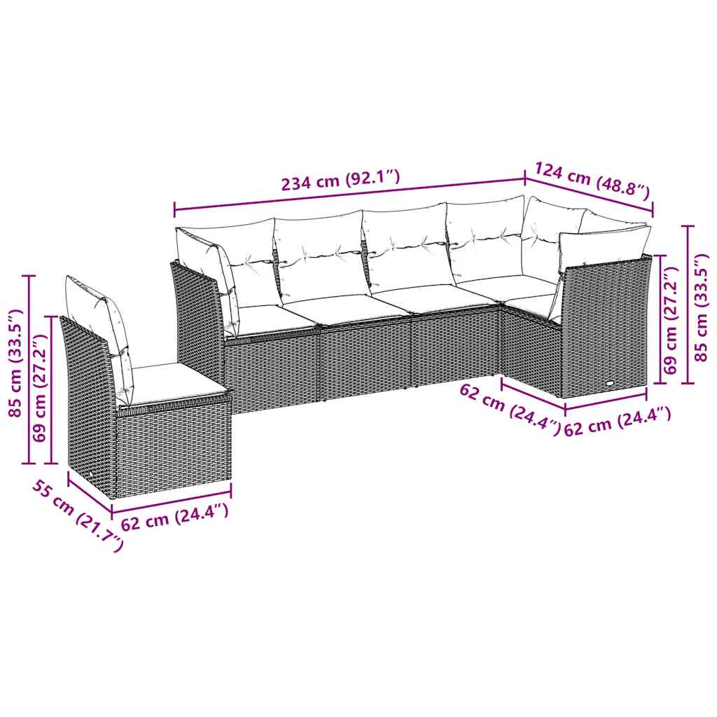 Set De Sofás De Jardín 6 Pzas Y Cojines Ratán Sintético Gris