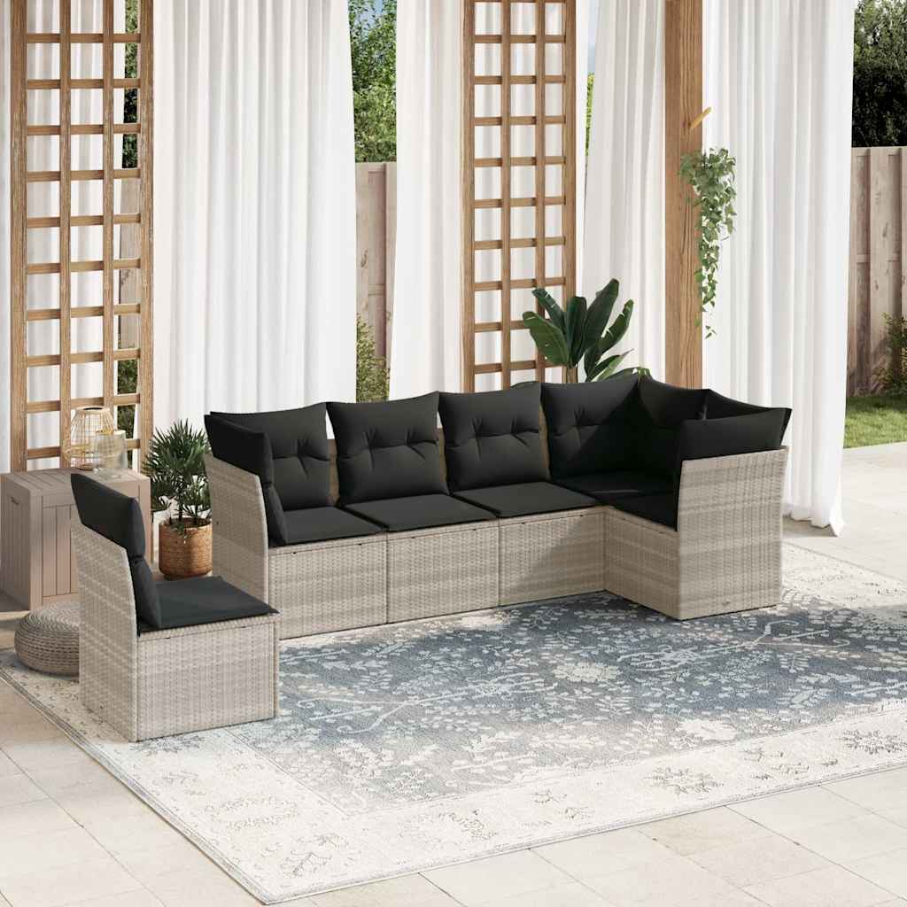 Set De Sofás De Jardín 6 Pzas Y Cojines Ratán Sintético Gris