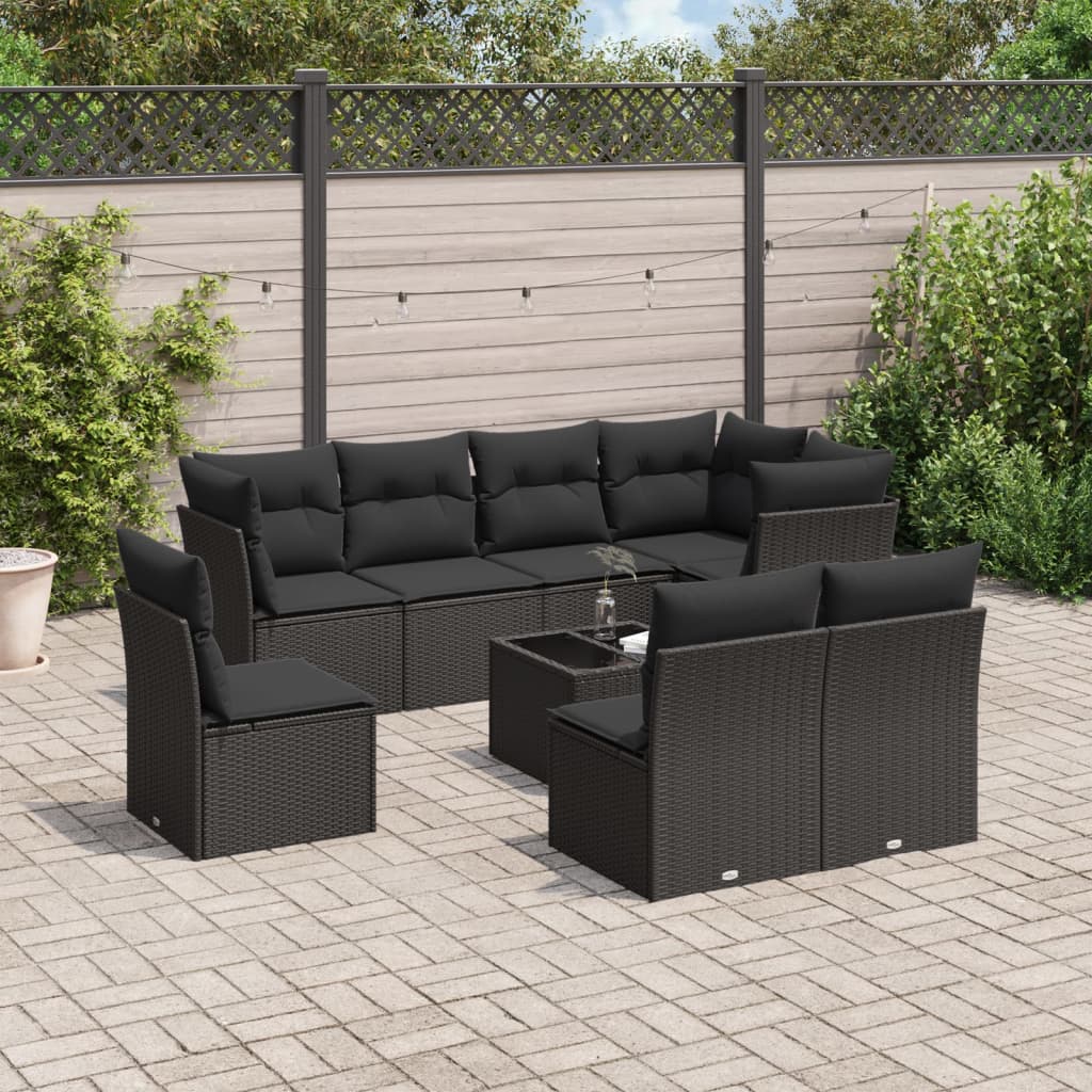Set De Sofás De Jardín 9 Pzas Y Cojines Ratán Sintético Marrón