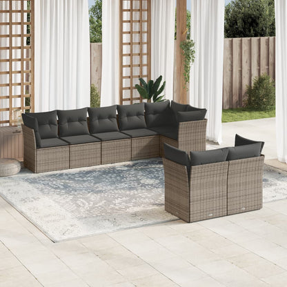 Set De Sofás De Jardín 9 Pzas Y Cojines Ratán Sintético Marrón