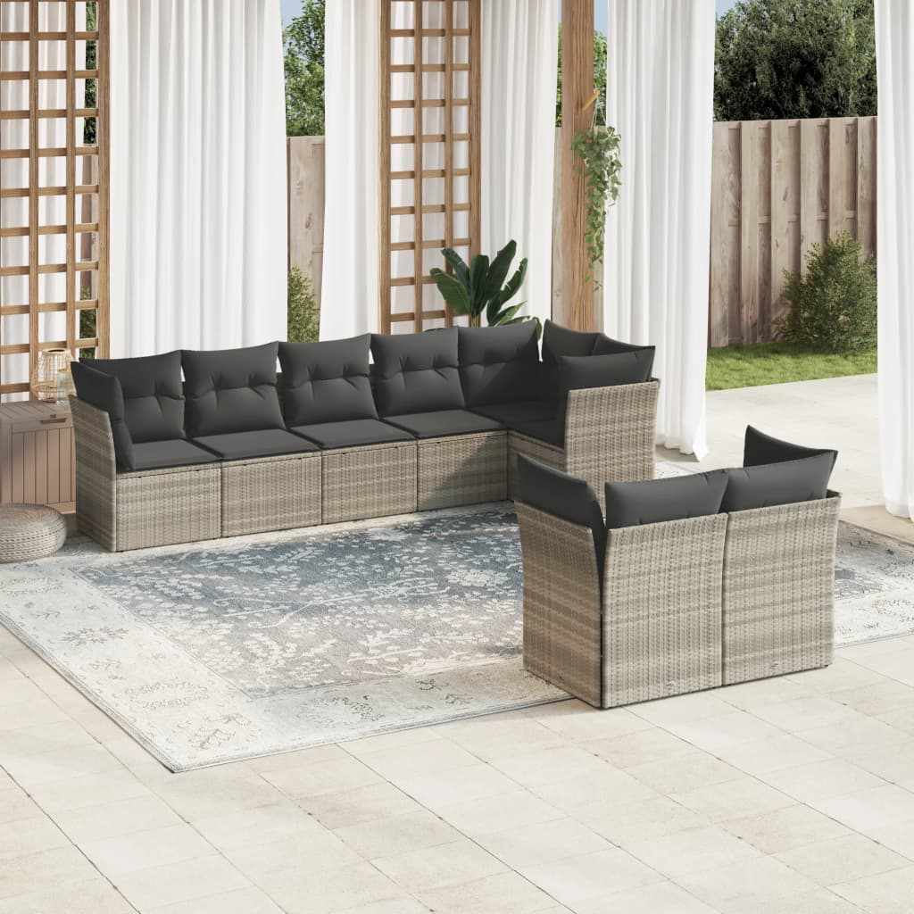 Set De Sofás De Jardín 9 Pzas Y Cojines Ratán Sintético Marrón