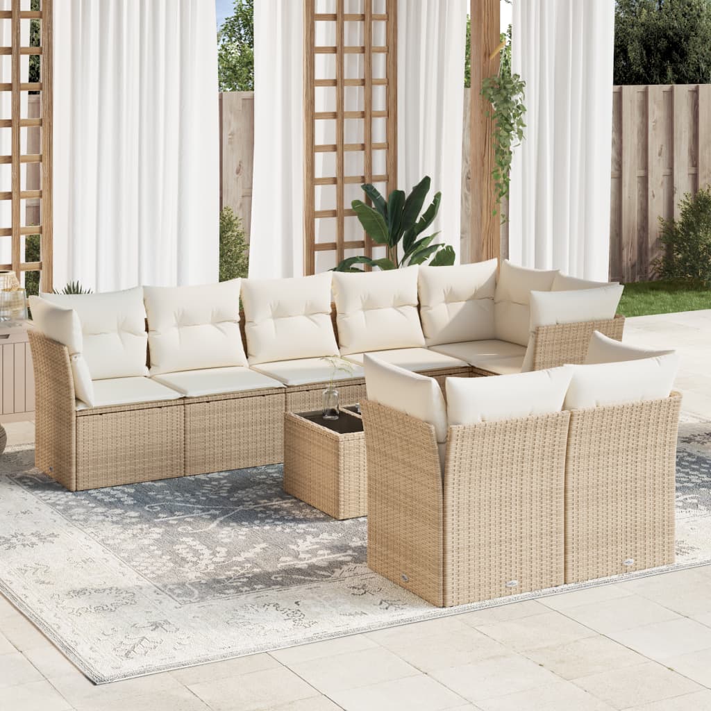 Set De Sofás De Jardín 9 Pzas Y Cojines Ratán Sintético Marrón