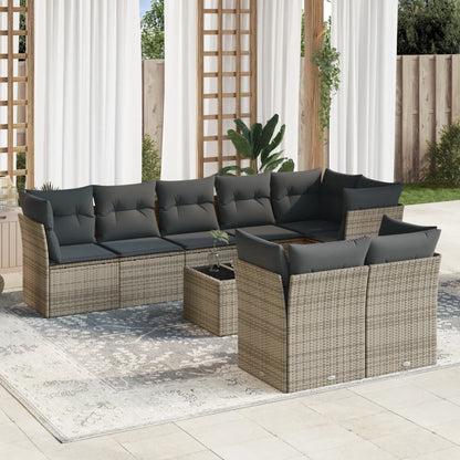 Set De Sofás De Jardín 9 Pzas Y Cojines Ratán Sintético Marrón