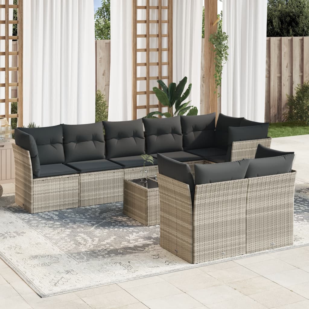 Set De Sofás De Jardín 9 Pzas Y Cojines Ratán Sintético Marrón